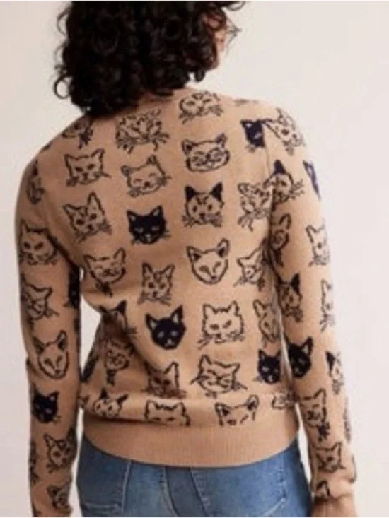 Boden Heather Jaquard Crewneck Sweater with Navy Cats. 🐈⬛ - Picture 2 of 3